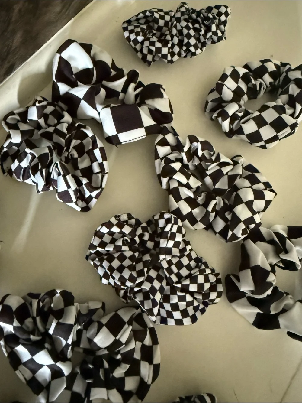 Lot of 16 new black white checkered hair scrunchies
